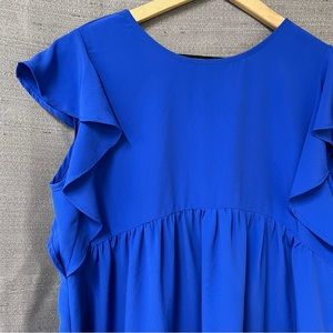 Ces Femme Cobalt Blue Flutter Sleeve Baby Doll Blouse Size Large